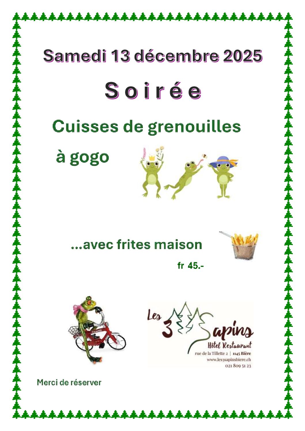Soirée cuisses de grenouilles samedi 13 décembre 2025
