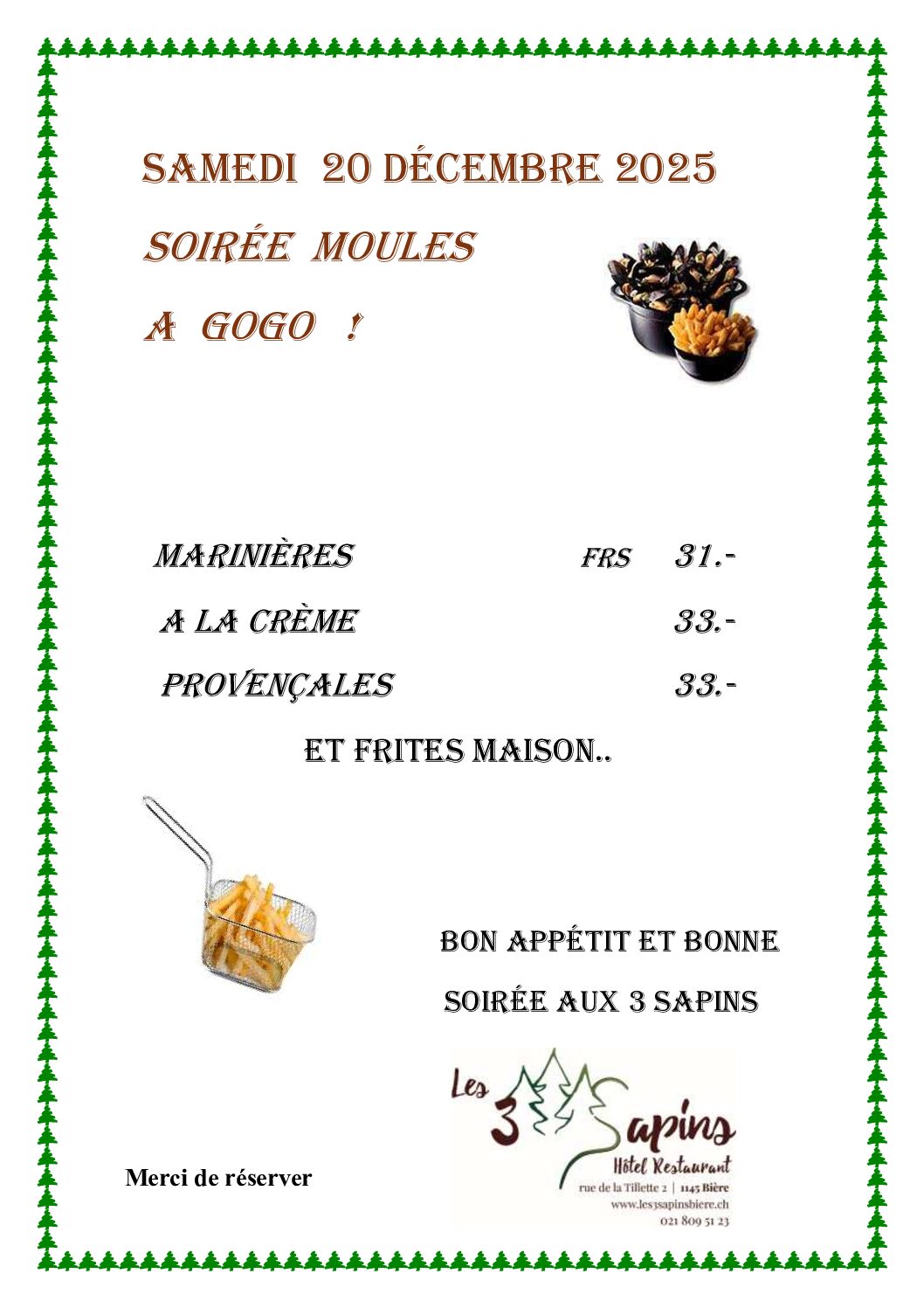samedi 20 décembre 2025 soirée moules à gogo