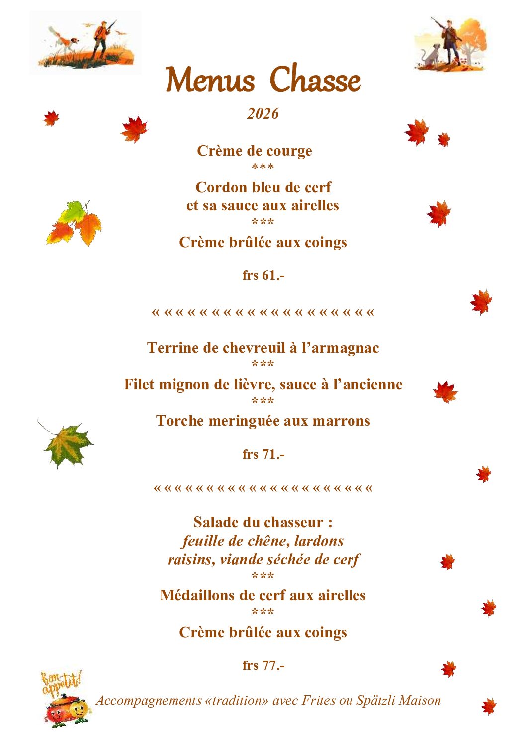 Menus chasse septembre-octobre 2026